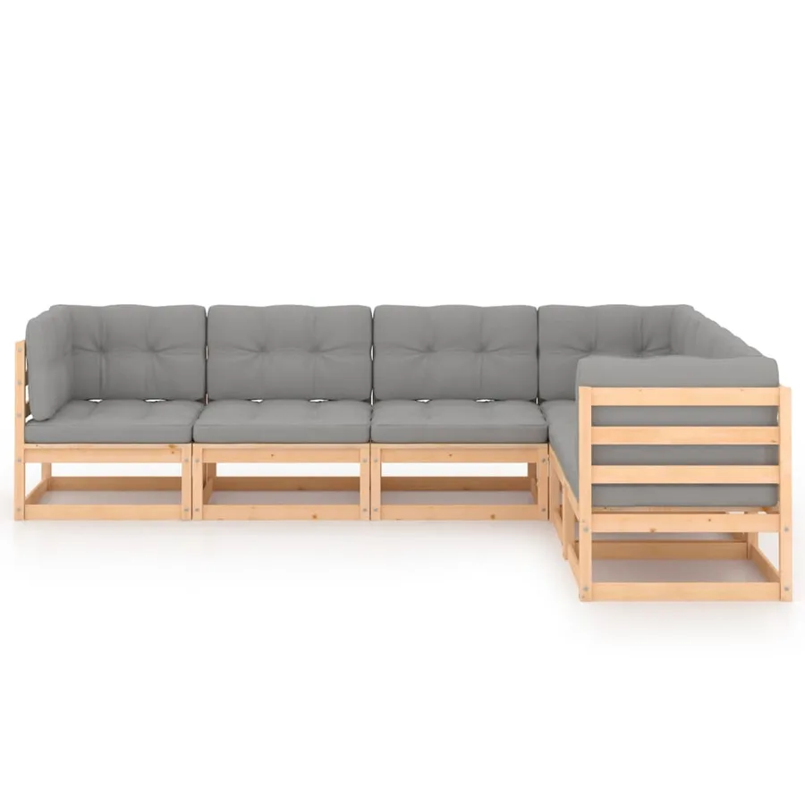 Salon de jardin 6 pcs avec coussins Bois de pin massif - 3