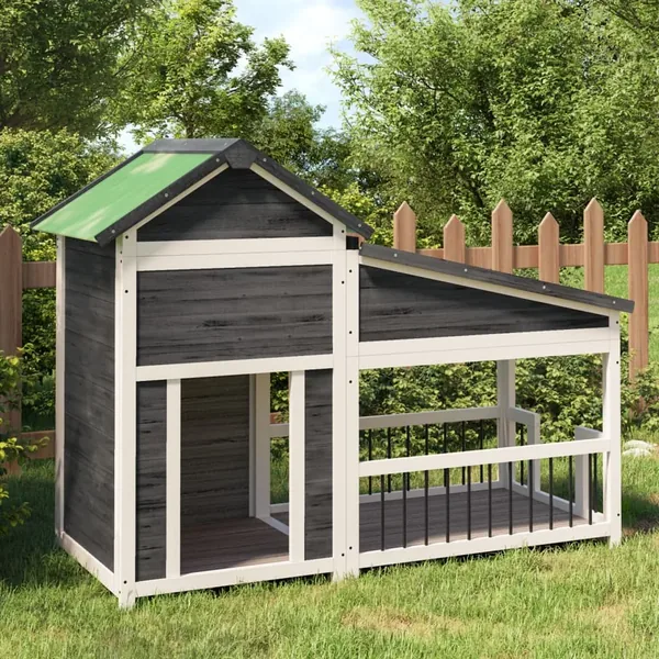 Chenil gris 143x60,5x109 cm bois de pin solide