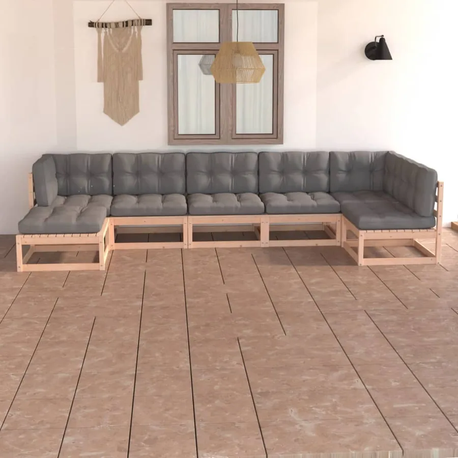 Salon de jardin 7 pcs avec coussins Bois de pin massif