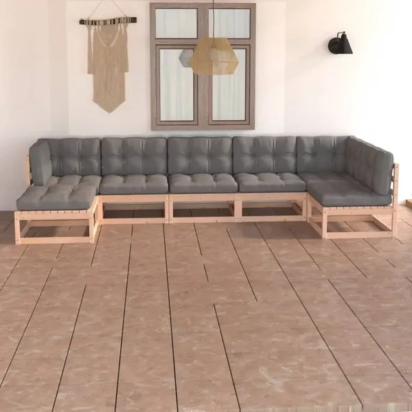 Salon de jardin 7 pcs avec coussins Bois de pin massif