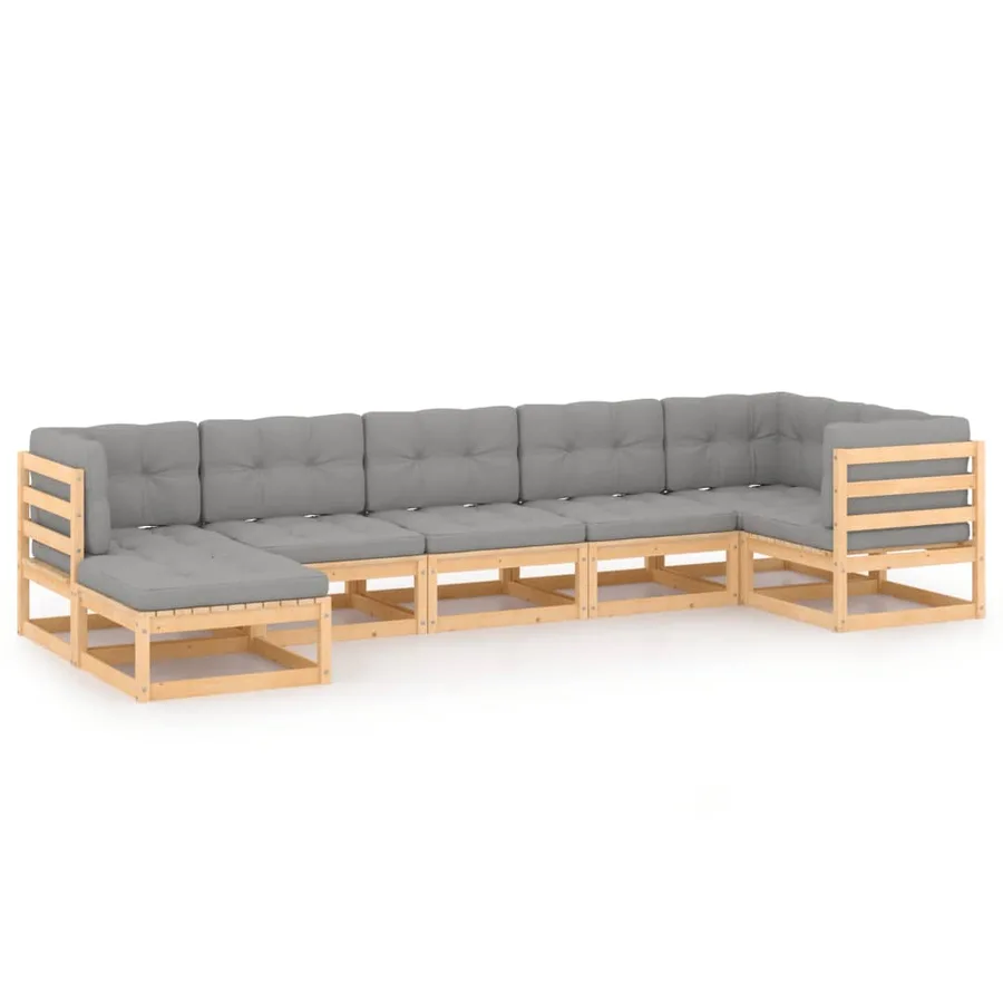 Salon de jardin 7 pcs avec coussins Bois de pin massif - 2