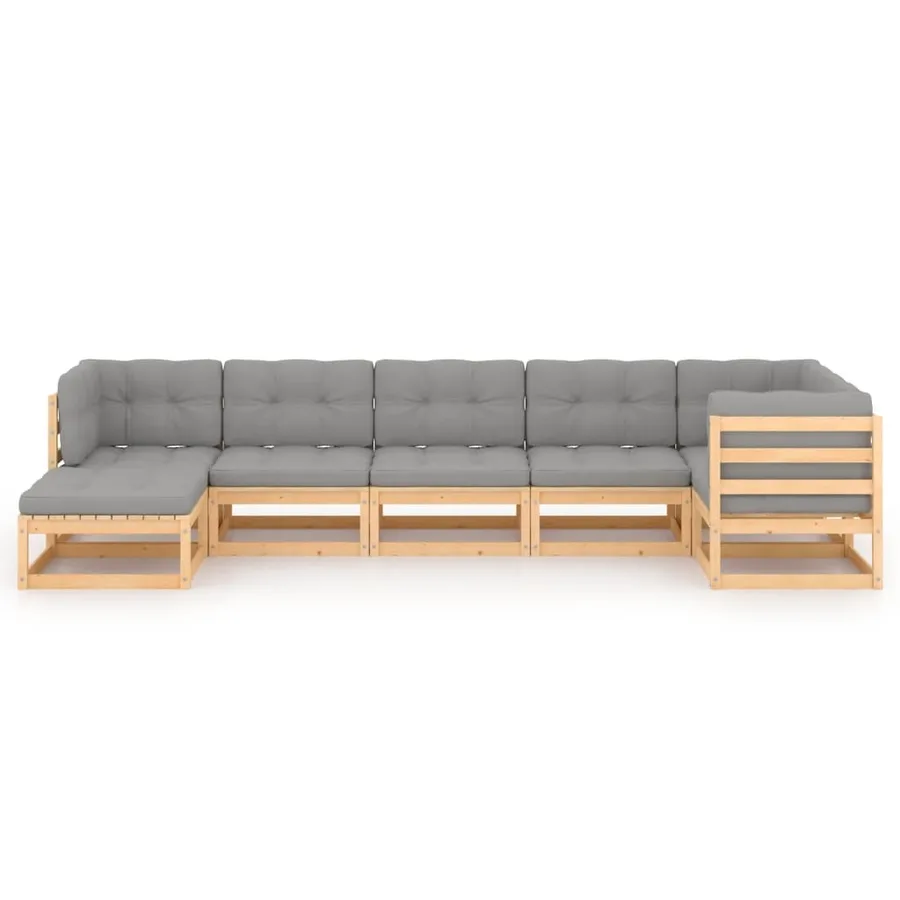Salon de jardin 7 pcs avec coussins Bois de pin massif - 3