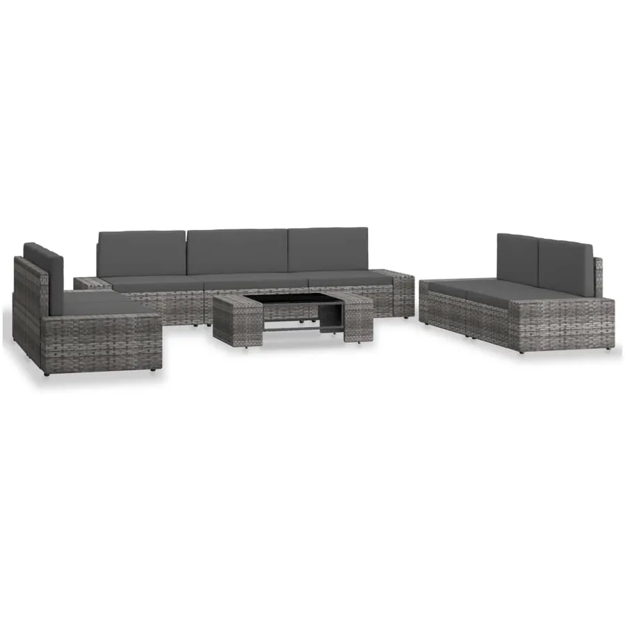 Salon de jardin 8 pcs Résine tressée Gris