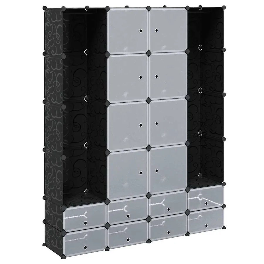 Armoire modulaire 18 compartiments Noir et blanc 37x146x180,5cm - 2