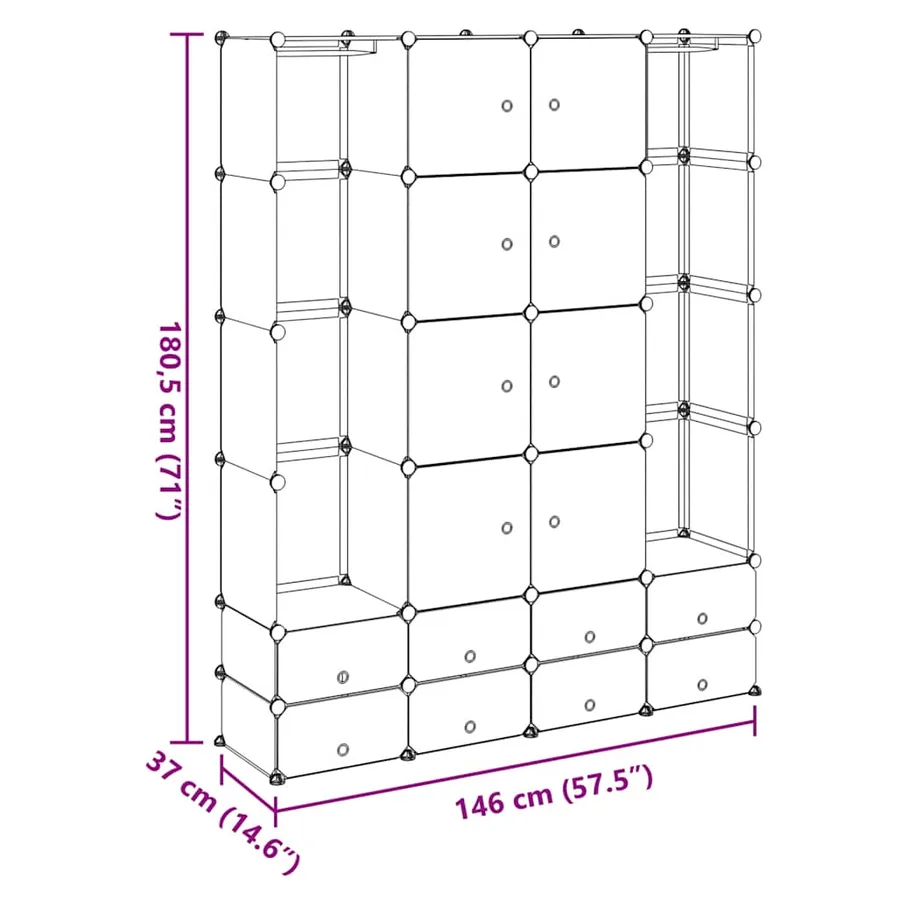 Armoire modulaire 18 compartiments Noir et blanc 37x146x180,5cm - 8