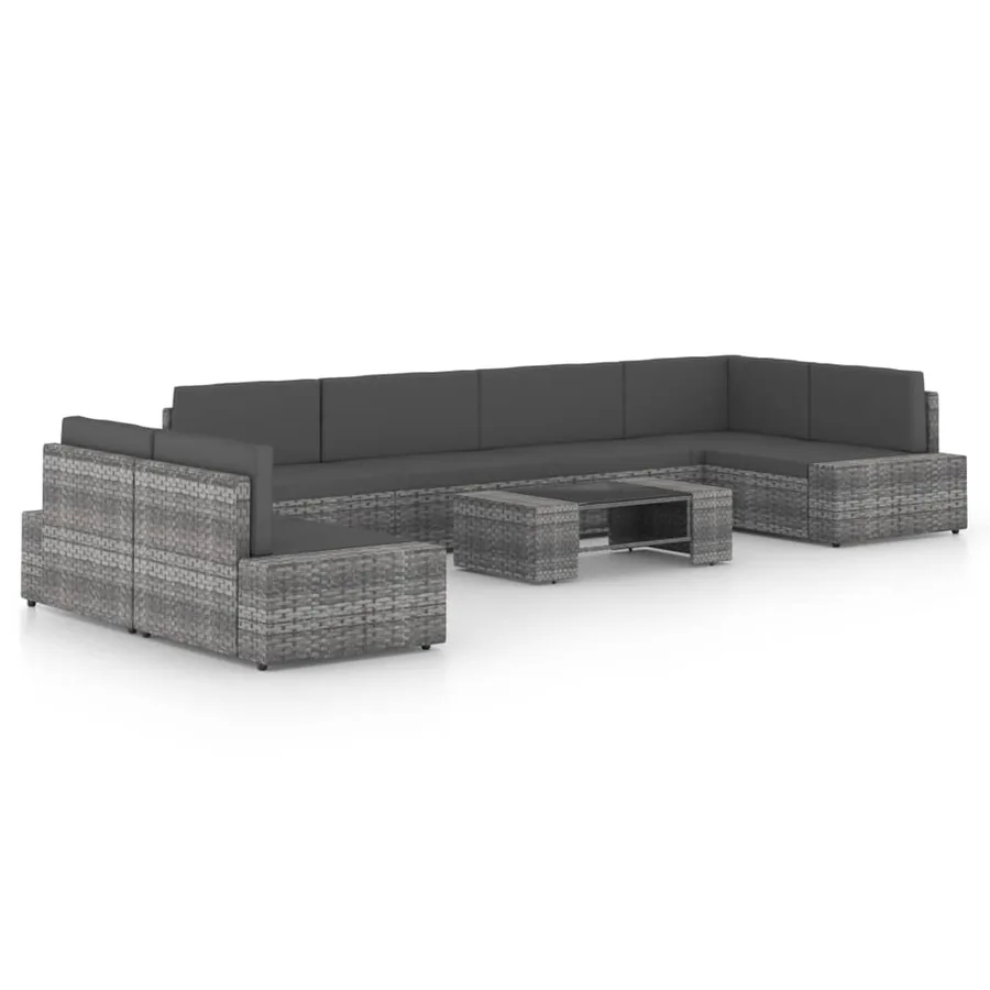 Salon de jardin 8 pcs avec coussins Gris Résine tressée
