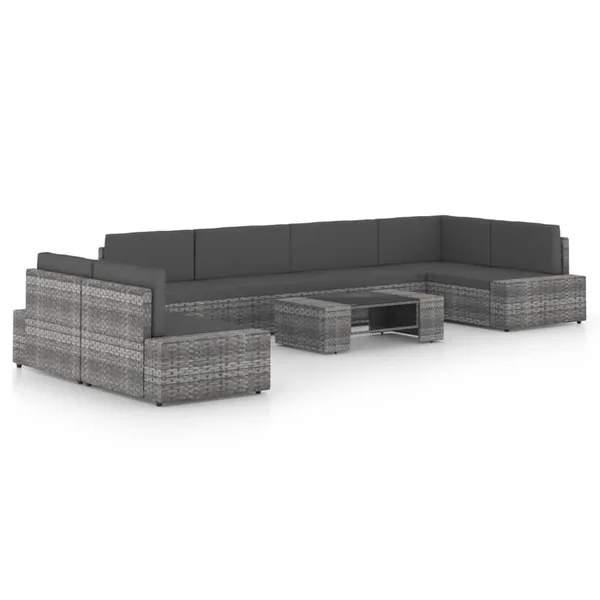 Salon de jardin 8 pcs avec coussins Gris Résine tressée