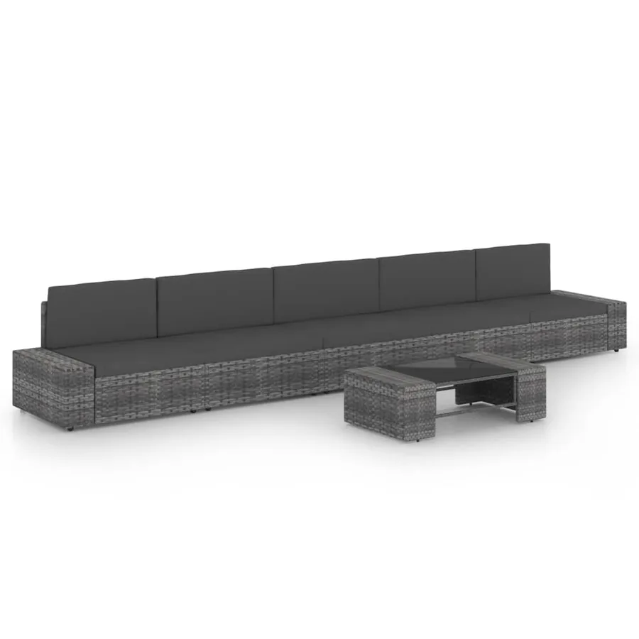 Salon de jardin 6 pcs avec coussins Gris Résine tressée