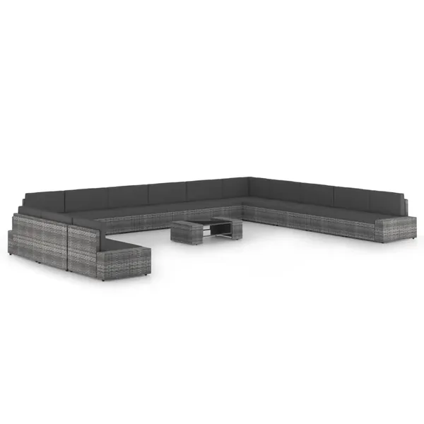 Salon de jardin 14 pcs avec coussins Gris Résine tressée