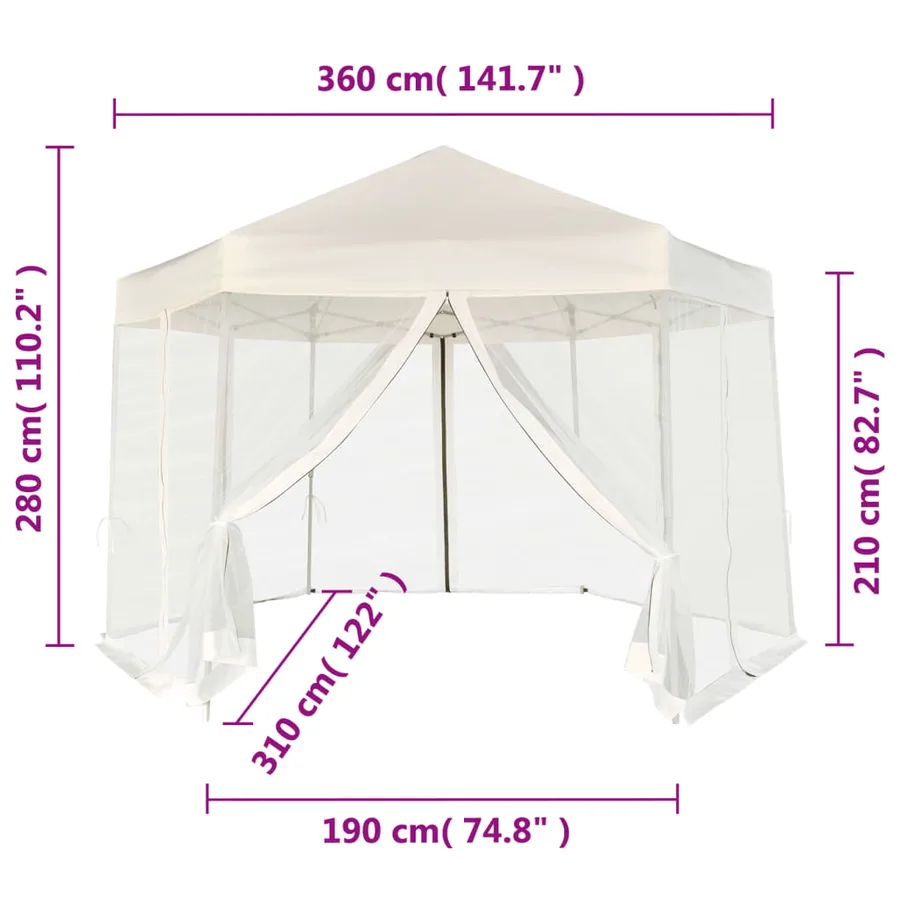 Chapiteau hexagonal et 6 parois latérales 3,6x3,1 m Blanc crème - 12