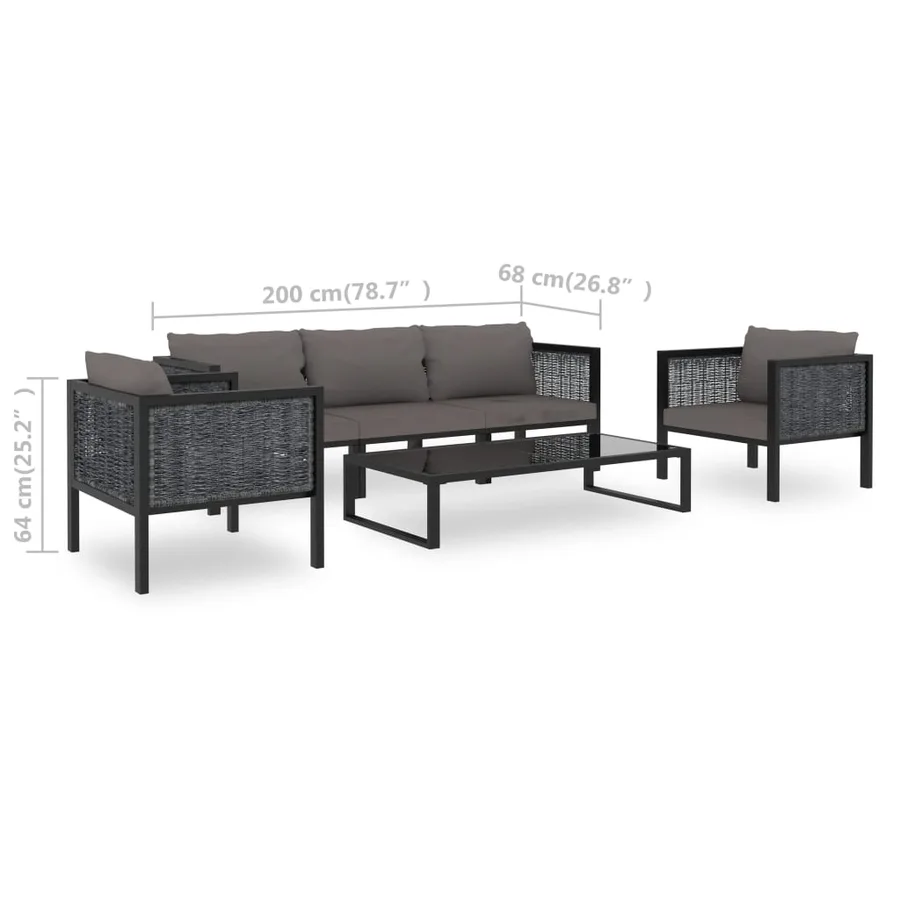 Salon de jardin 6 pcs avec coussins résine tressée anthracite - 11