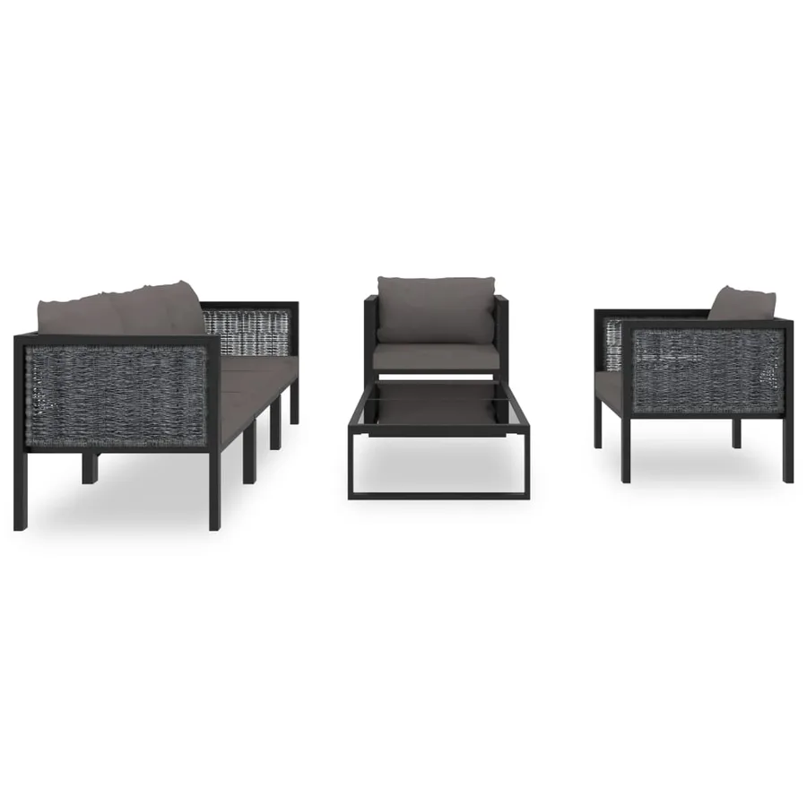 Salon de jardin 6 pcs avec coussins résine tressée anthracite - 3