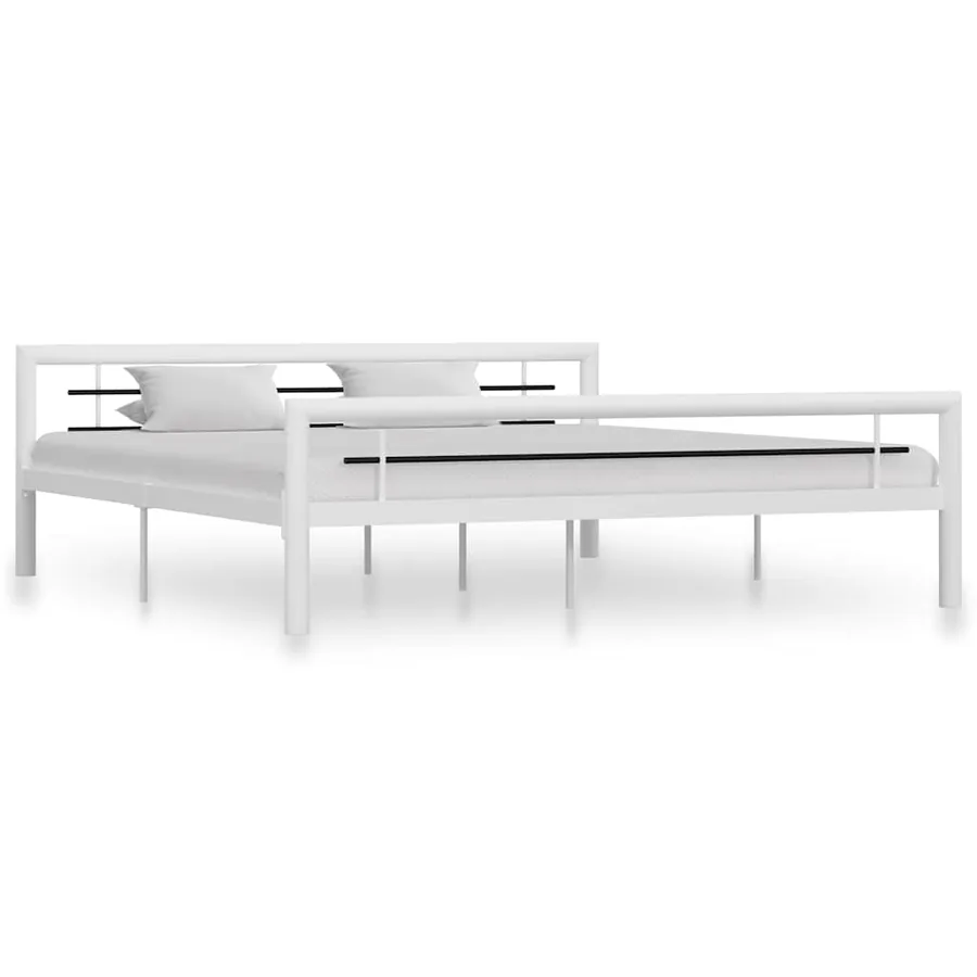 Cadre de lit sans matelas blanc et noir métal 180x200 cm