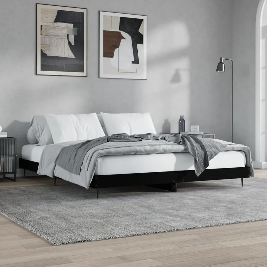 Cadre de lit sans matelas noir 180x200 cm bois d'ingénierie - 4