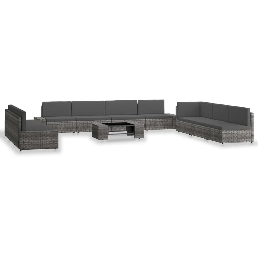 Salon de jardin 10 pcs Résine tressée Gris