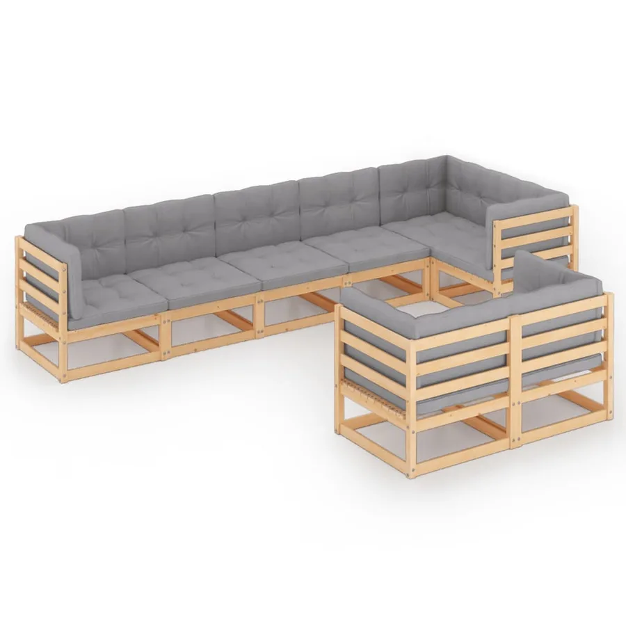 Salon de jardin 8 pcs avec coussins Bois de pin massif - 2