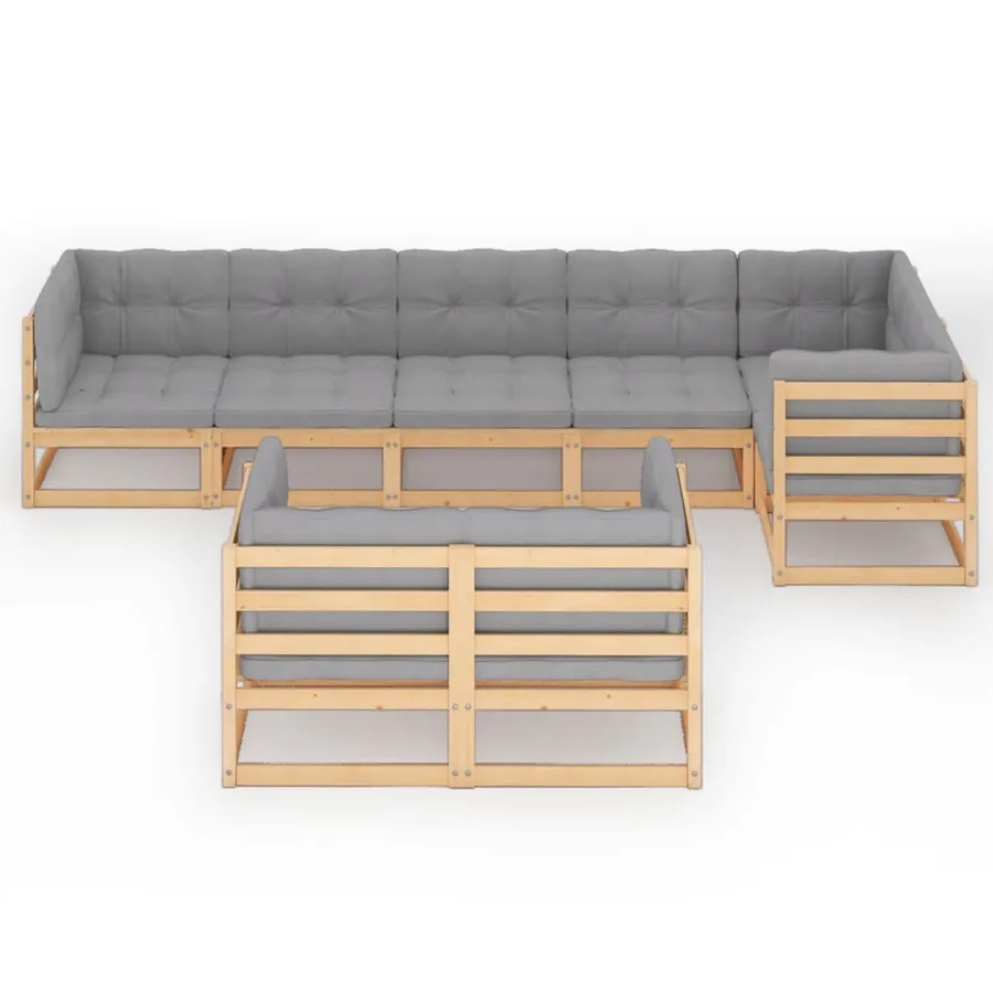 Salon de jardin 8 pcs avec coussins Bois de pin massif - 3