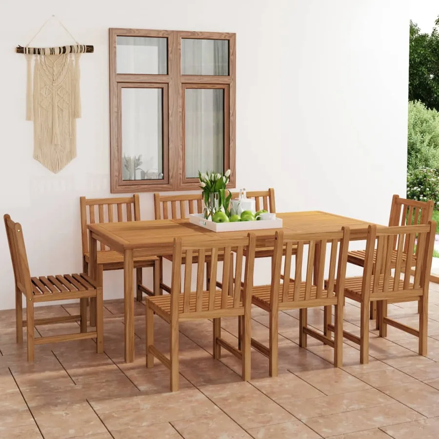 Ensemble de salle à manger de jardin 9 pièces 200 x 100 cm en bois de teck massif