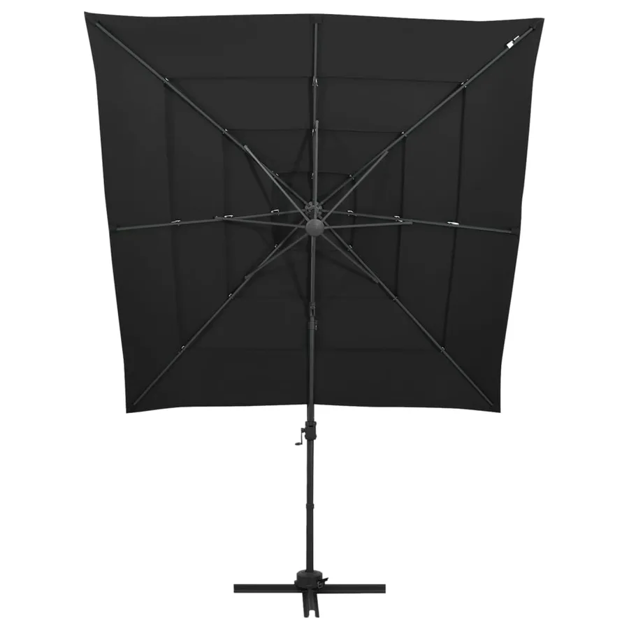 Parasol de jardin à 4 niveaux avec mât en aluminium noir - 2
