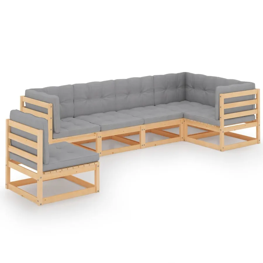 Salon de jardin 6 pcs avec coussins Bois de pin massif - 2