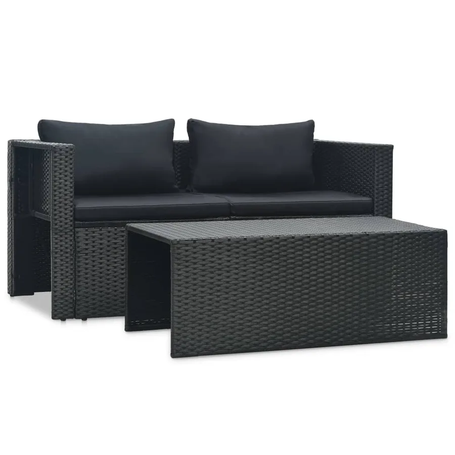 Salon de jardin 6 pcs avec coussins résine tressée noir - 2