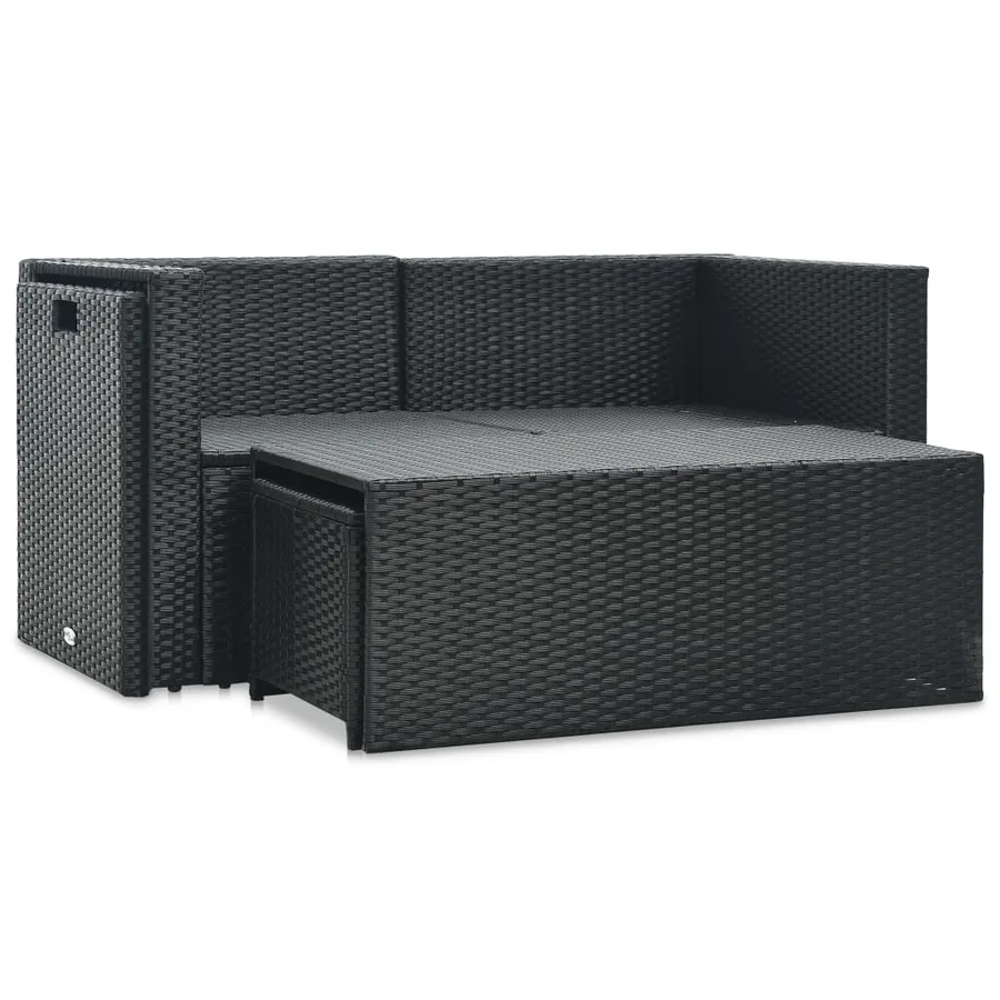 Salon de jardin 6 pcs avec coussins résine tressée noir - 3