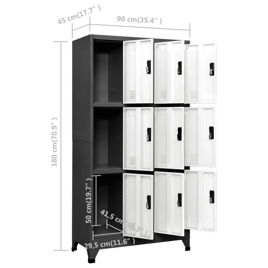 Armoire à casiers Anthracite et blanc 90x45x180 cm Acier - 8