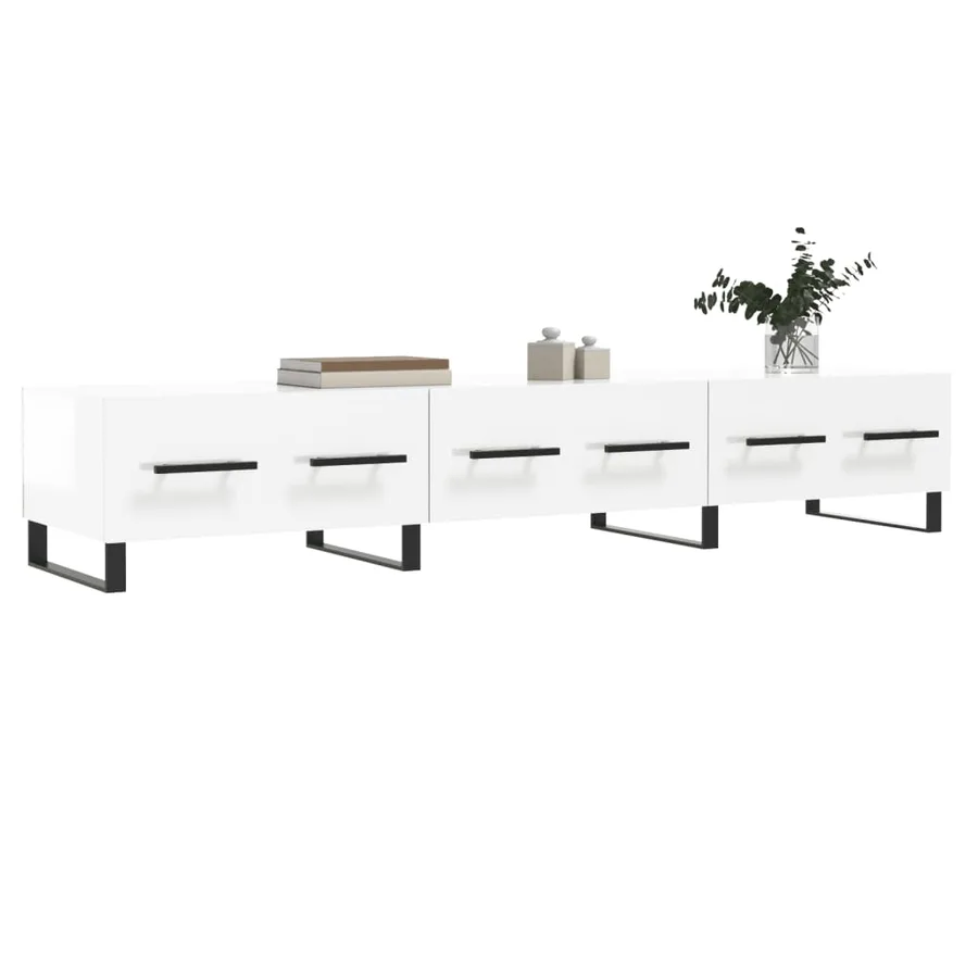 Meuble TV blanc brillant 150x36x30 cm bois d'ingénierie - 3