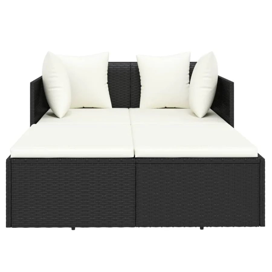 Chaise longue avec coussins noir 182x118x63 cm résine tressée - 3