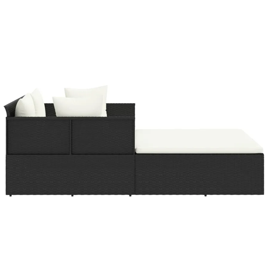 Chaise longue avec coussins noir 182x118x63 cm résine tressée - 4