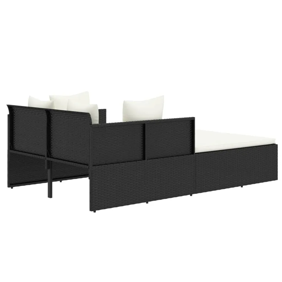 Chaise longue avec coussins noir 182x118x63 cm résine tressée - 5