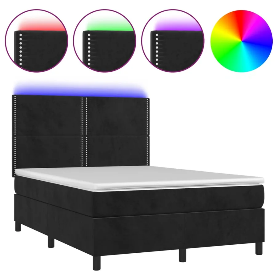 Sommier à lattes de lit matelas et LED Noir 140x200 cm Velours - 2
