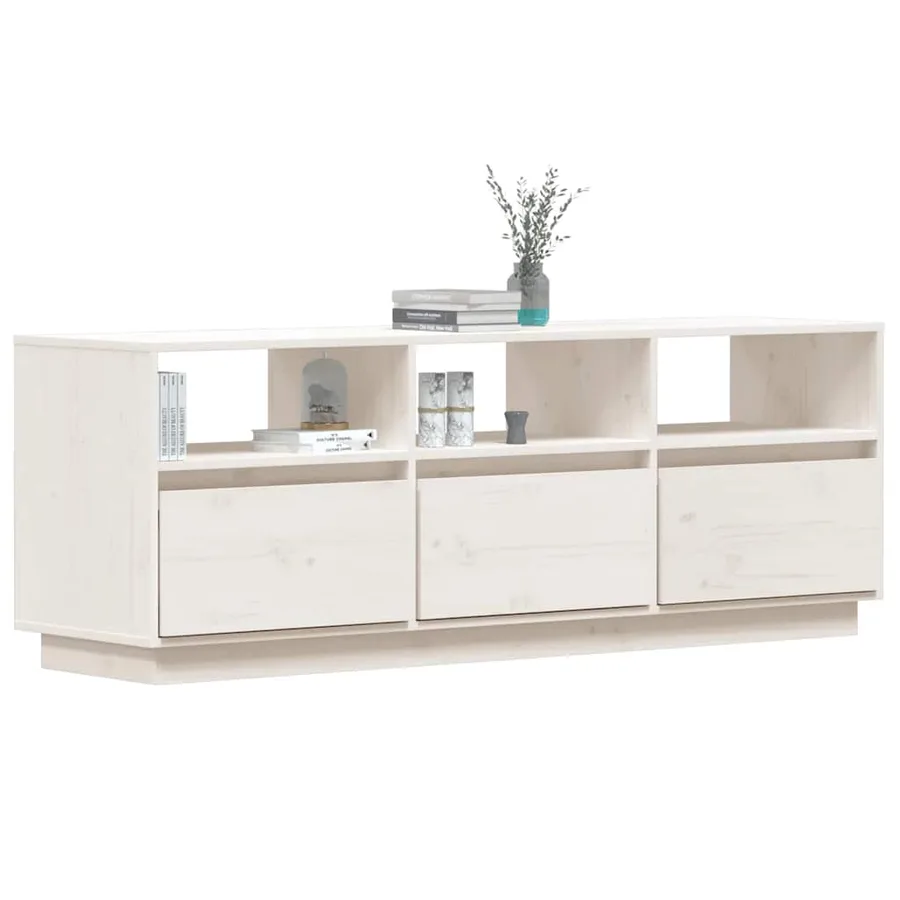 Meuble TV Blanc 140x37x50 cm Bois de pin massif - 4