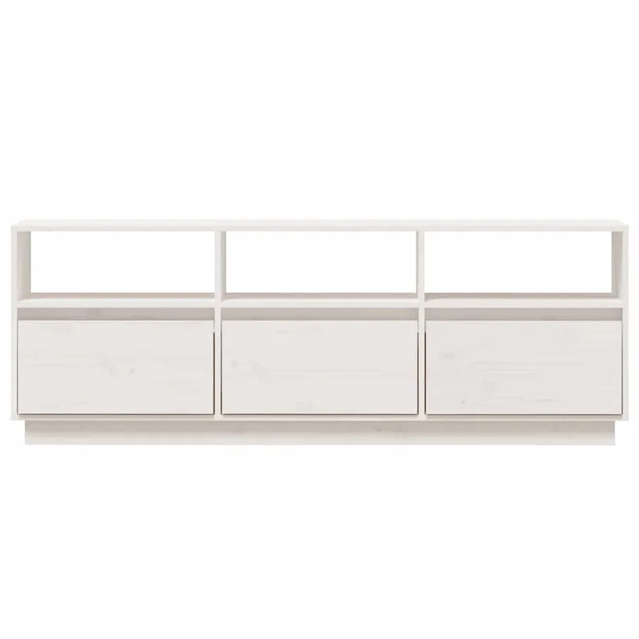 Meuble TV Blanc 140x37x50 cm Bois de pin massif - 5