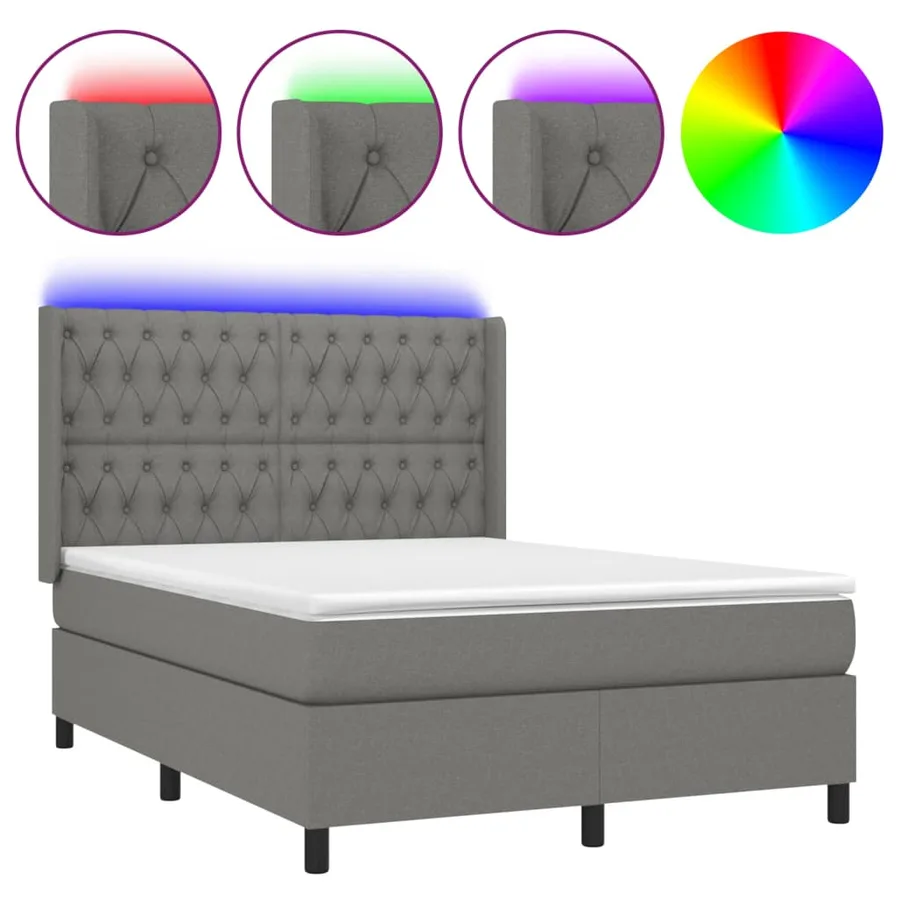 Sommier à lattes de lit matelas LED Gris foncé 140x190 cm Tissu - 2
