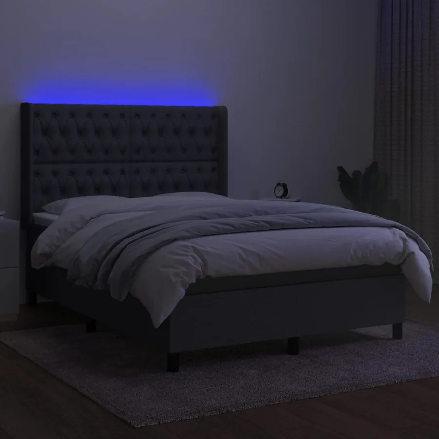 Sommier à lattes de lit matelas LED Gris foncé 140x190 cm Tissu - 3