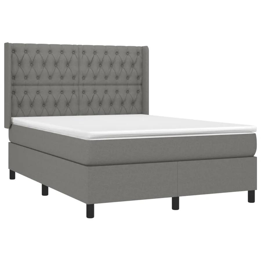 Sommier à lattes de lit matelas LED Gris foncé 140x190 cm Tissu - 4