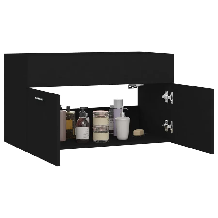 Armoire d'évier Noir 80x38,5x46 cm Bois d’ingénierie - 4