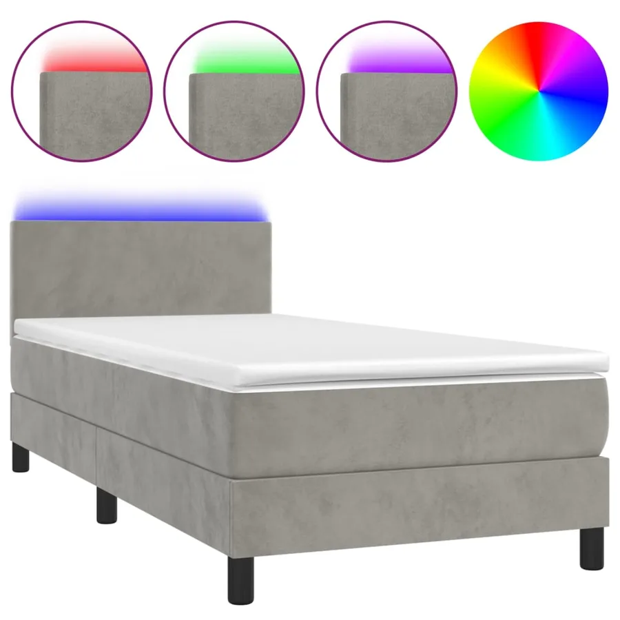 Sommier à lattes de lit avec matelas et LED Gris clair 90x200cm - 2