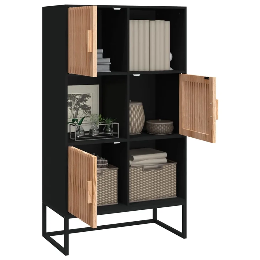 Buffet haut noir 70x35x125 cm bois d'ingénierie - 3