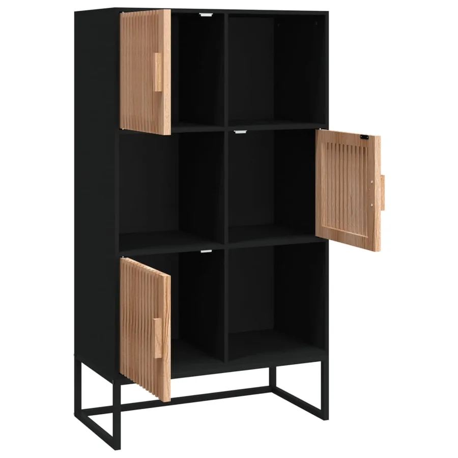 Buffet haut noir 70x35x125 cm bois d'ingénierie - 4