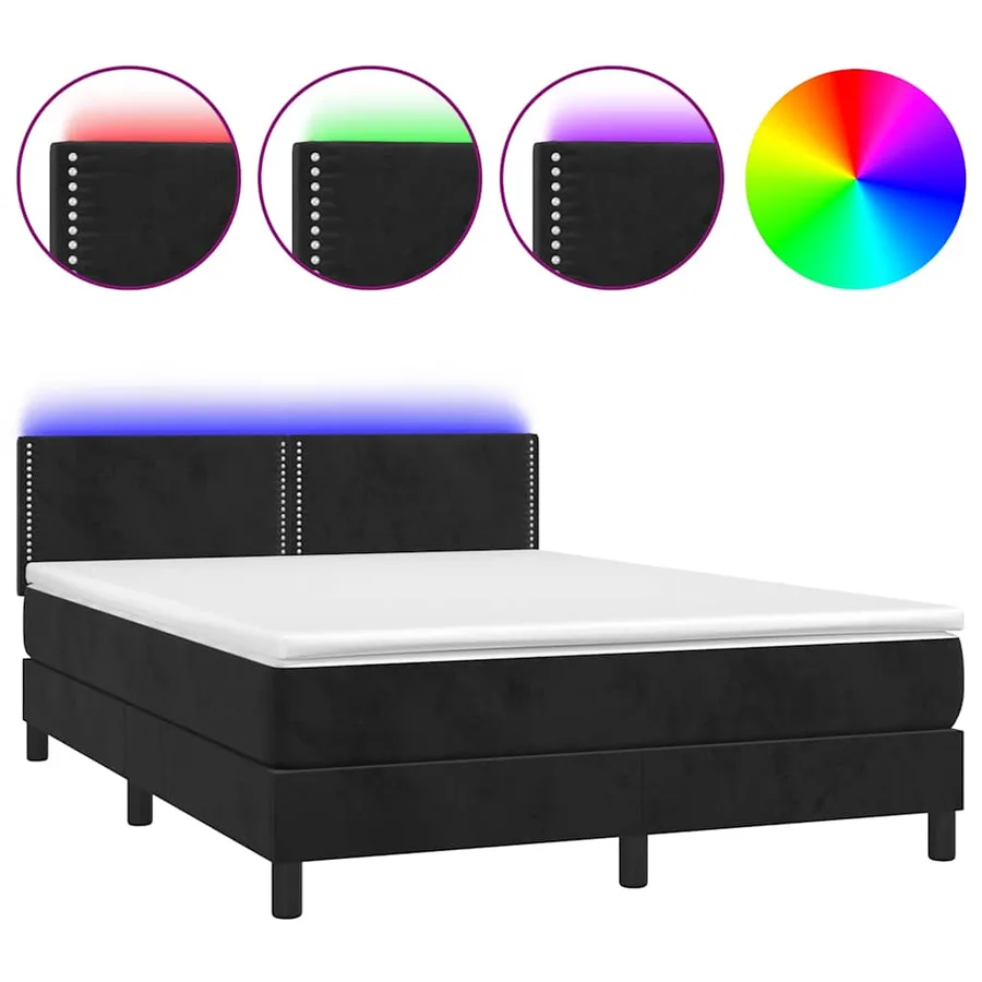 Sommier à lattes de lit avec matelas LED Noir 140x200 cm - 2