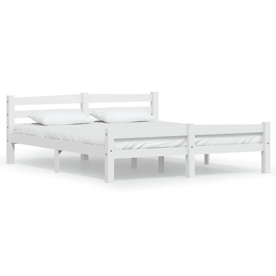 Cadre de lit sans matelas blanc bois de pin massif 160x200 cm - 2