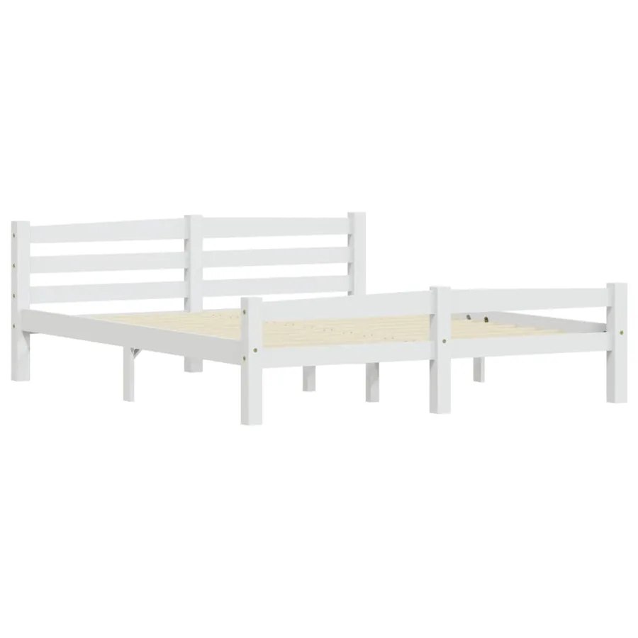 Cadre de lit sans matelas blanc bois de pin massif 160x200 cm - 3
