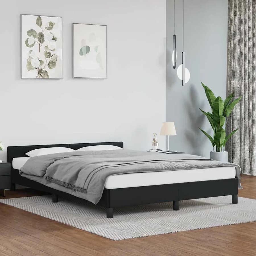 Cadre de lit avec tête de lit sans matelas noir 140x200 cm