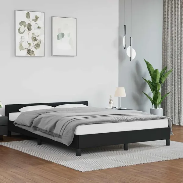 Cadre de lit avec tête de lit sans matelas noir 140x200 cm