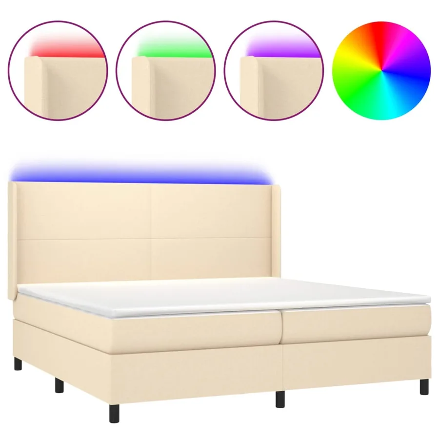 Sommier à lattes de lit matelas LED Crème 200x200 cm Tissu - 2