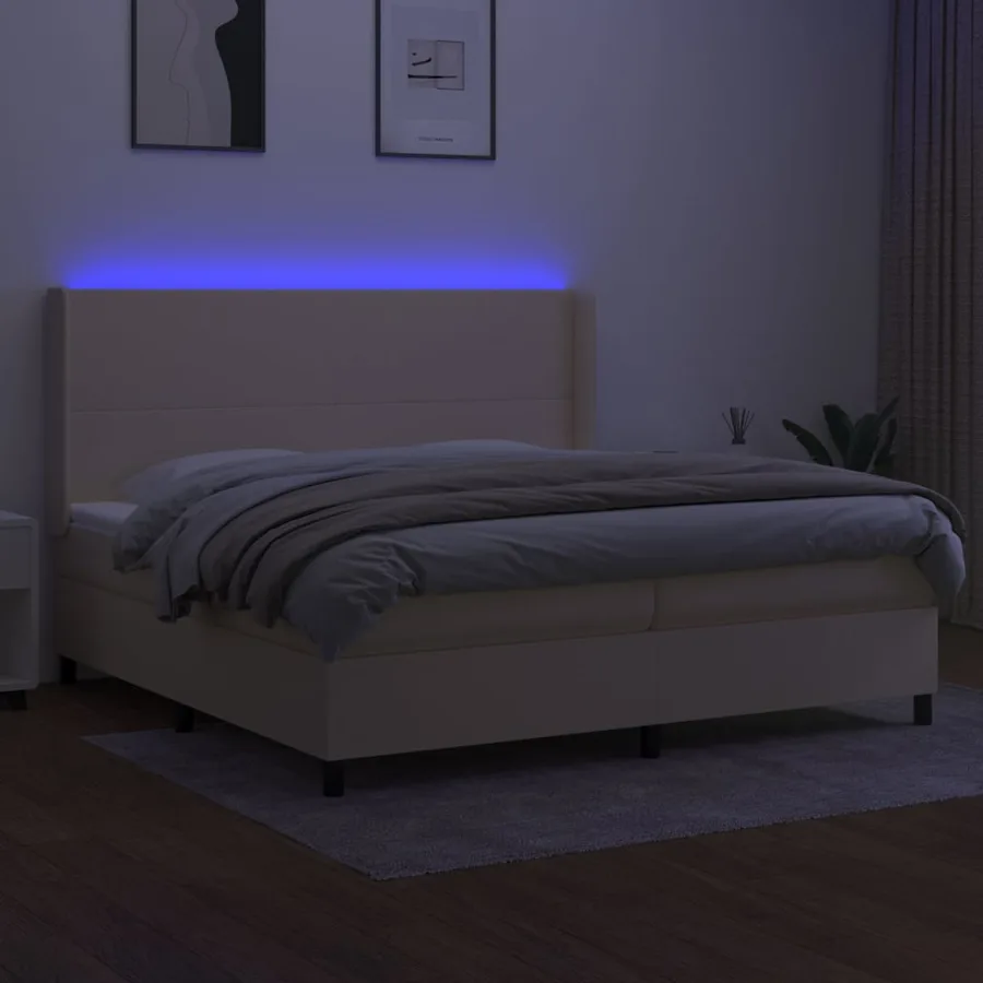 Sommier à lattes de lit matelas LED Crème 200x200 cm Tissu - 3