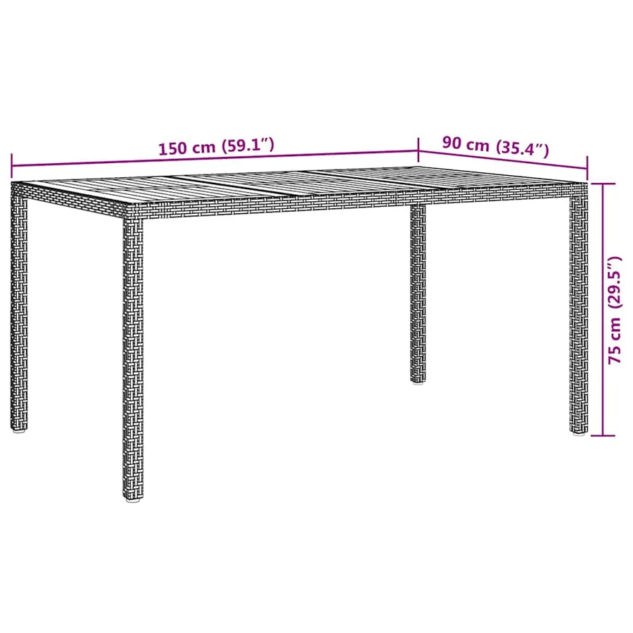 Table de Jardin Noir 150 x 90 x 75 cm polyrotin - 7