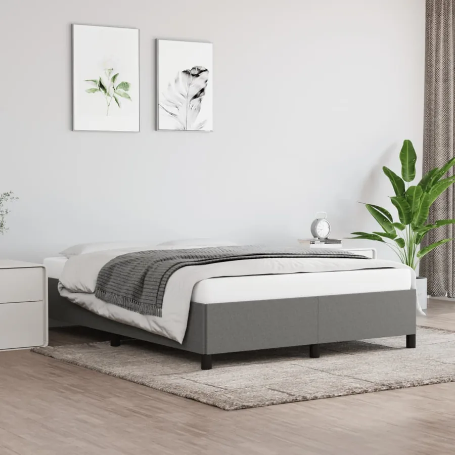 Cadre de lit sans matelas gris foncé 140x190 cm tissu